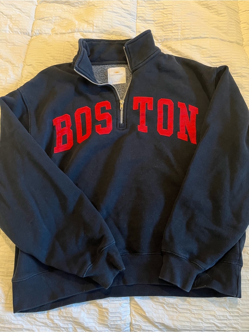 Sunday Men's Navy Quarter-Zip Sweatshirt with Red Appliqué